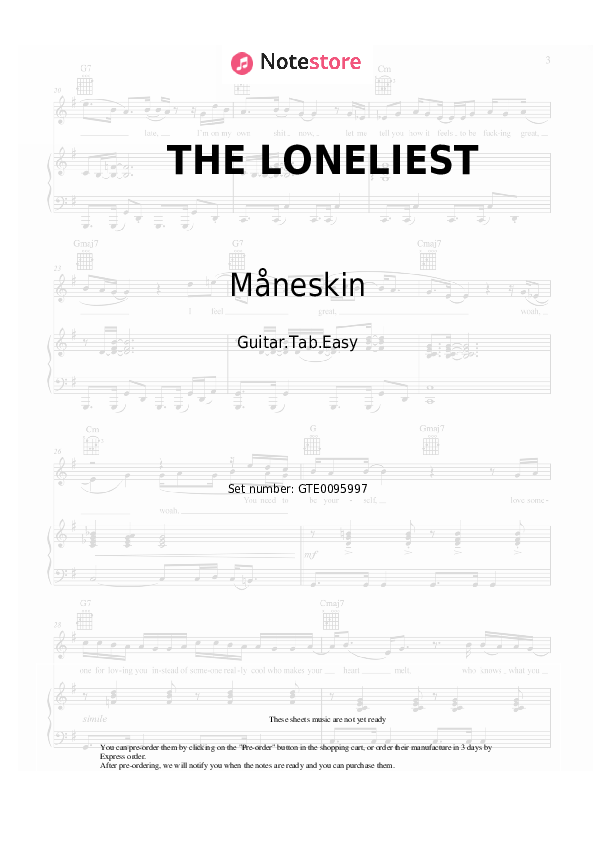 Easy Tabs Måneskin - THE LONELIEST - Guitar.Tab.Easy