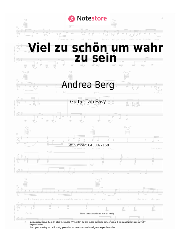Easy Tabs Andrea Berg - Viel zu schön um wahr zu sein - Guitar.Tab.Easy