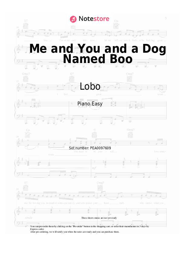 Easy sheet music Lobo - Me and You and a Dog Named Boo - Piano.Easy