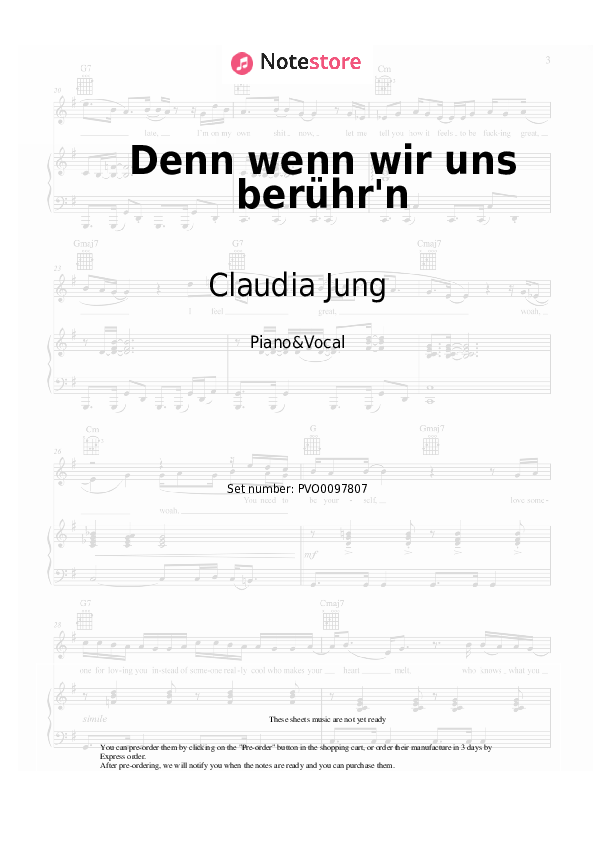 Sheet music with the voice part Claudia Jung - Denn wenn wir uns berühr'n (Everytime We Touch) - Piano&Vocal