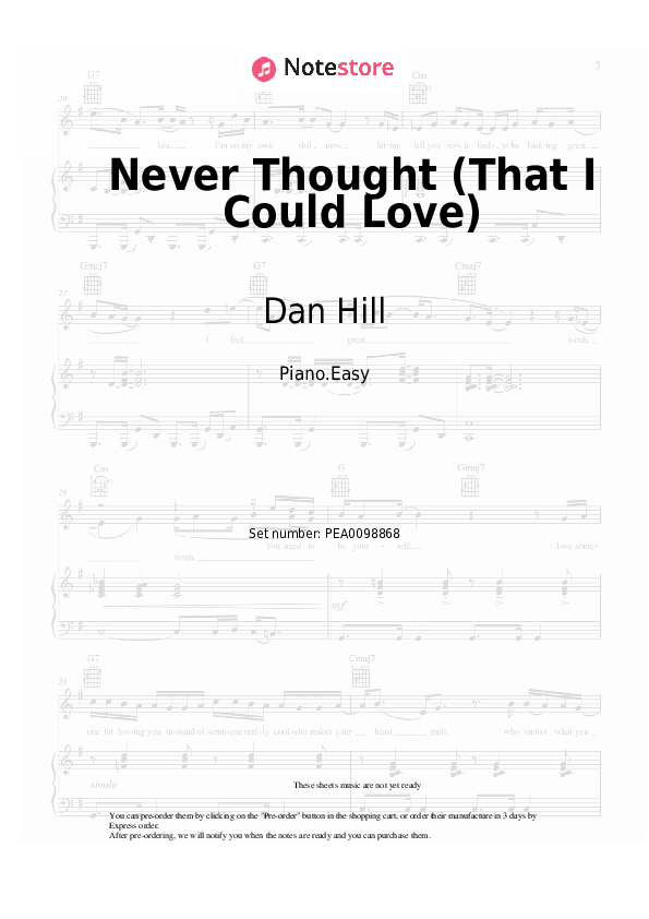 Easy sheet music Dan Hill - Never Thought (That I Could Love) - Piano.Easy