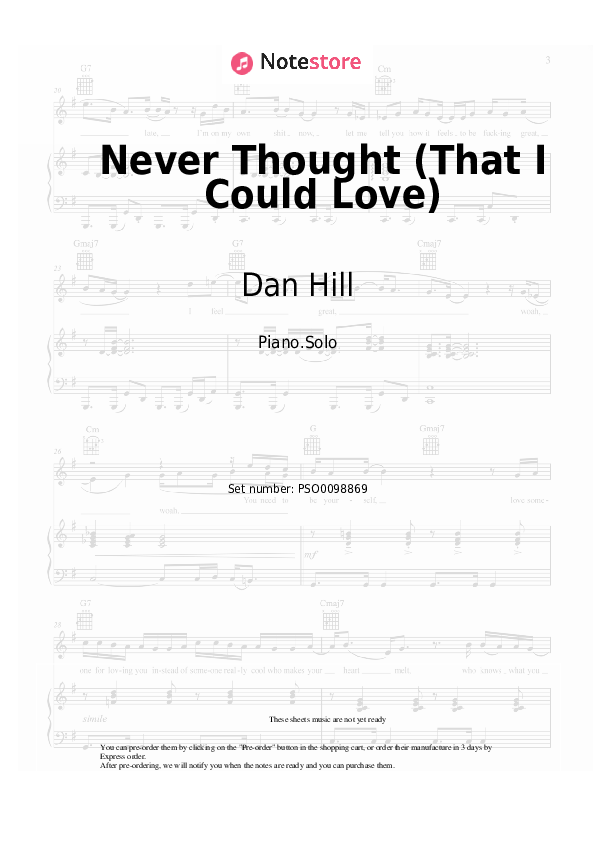 Sheet music Dan Hill - Never Thought (That I Could Love) - Piano.Solo