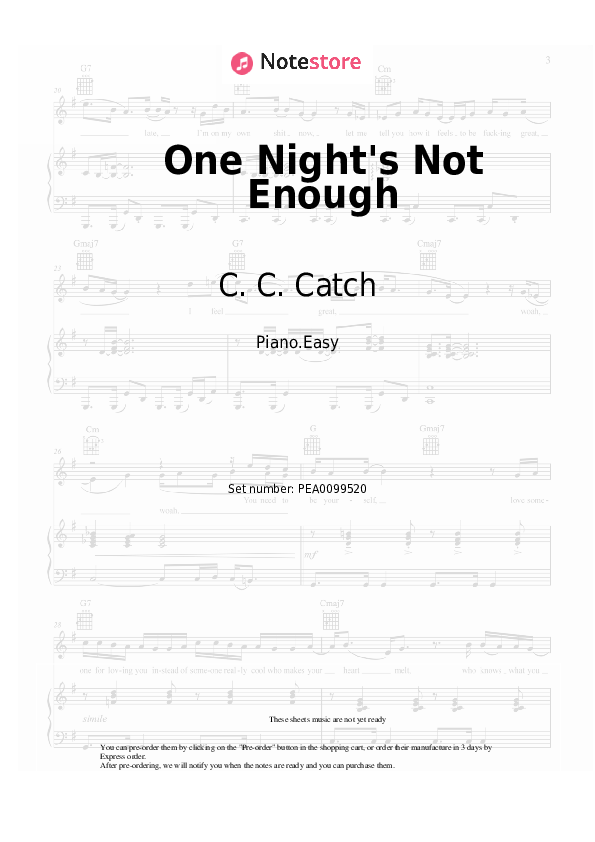 Easy sheet music C. C. Catch - One Night's Not Enough - Piano.Easy