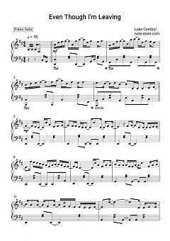 Luke Combs Even Though I M Leaving Sheet Music For Piano Download Piano Solo Sku Pso0015558 At Note Store Com