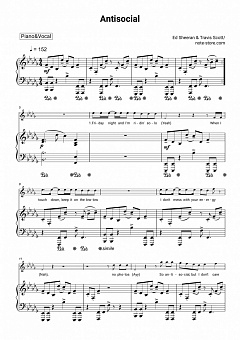Ed Sheeran Travis Scott Antisocial Sheet Music For Piano With Letters Download Piano Vocal Sku Pvo0018767 At Note Store Com