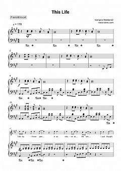Vampire Weekend This Life Sheet Music For Piano With Letters Download Piano Vocal Sku Pvo0012683 At Note Store Com