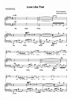 Snoh Aalegra Love Like That Sheet Music For Piano With Letters Download Piano Vocal Sku Pvo0025964 At Note Store Com