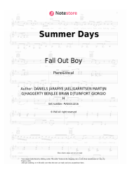 Sheet music, chords Martin Garrix, Macklemore, Fall Out Boy - Summer Days