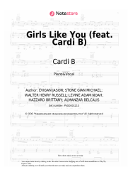 Sheet music, chords Maroon 5, Cardi B - Girls Like You