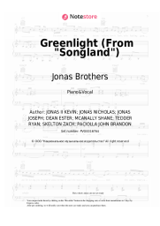 Sheet music, chords Jonas Brothers - Greenlight (From Songland)