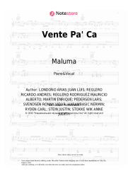 Sheet music, chords Ricky Martin, Maluma - Vente Pa' Ca
