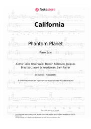 Sheet music, chords Phantom Planet - California