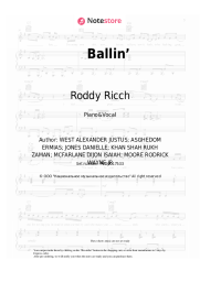 Sheet music, chords Mustard, Roddy Ricch - Ballin’