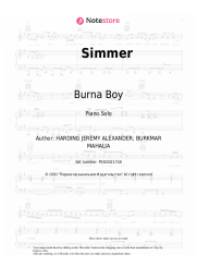 Sheet music, chords Mahalia, Burna Boy - Simmer