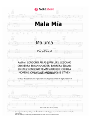 Sheet music, chords Maluma - Mala Mía
