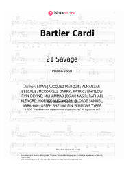 Sheet music, chords Cardi B, 21 Savage - Bartier Cardi