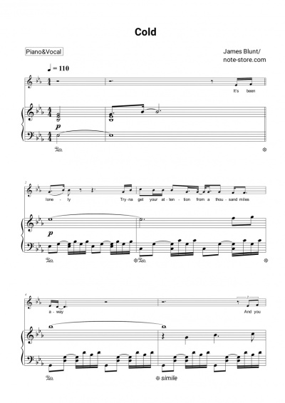 Sheet music, chords James Blunt - Cold