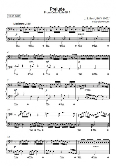 Sheet music, chords Johann Sebastian Bach - Cello Suite No. 1 in G Major, BWV 1007: I. Prelude