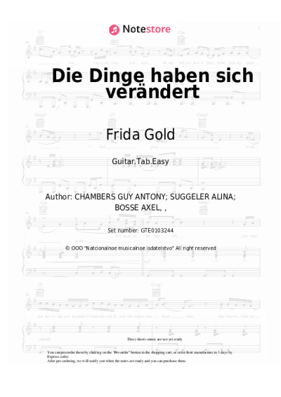 Sheet music, chords Frida Gold - Die Dinge haben sich verändert