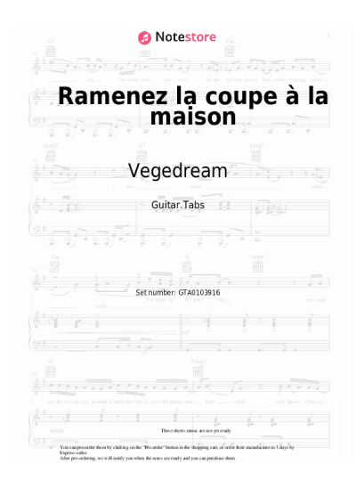Sheet music, chords Vegedream - Ramenez la coupe à la maison