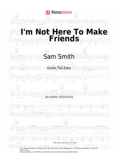 Sheet music, chords Sam Smith, Calvin Harris, Jessie Reyez - I'm Not Here To Make Friends