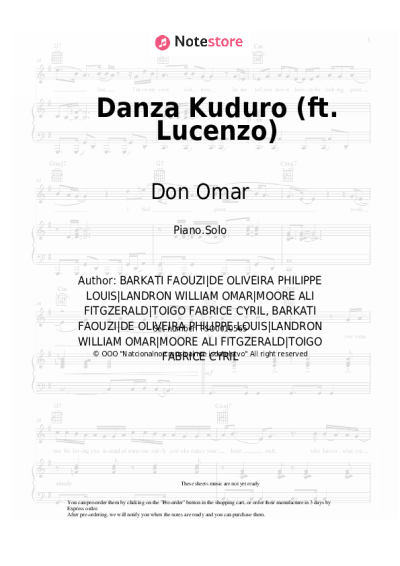 Sheet music, chords Don Omar - Danza Kuduro (ft. Lucenzo)
