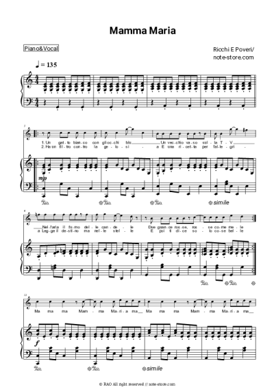 Sheet music, chords Ricchi e Poveri - Mamma Maria