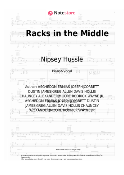 Sheet music, chords Nipsey Hussle, Roddy Ricch, Hit-Boy - Racks in the Middle