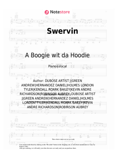 Sheet music, chords A Boogie wit da Hoodie, 6ix9ine - Swervin