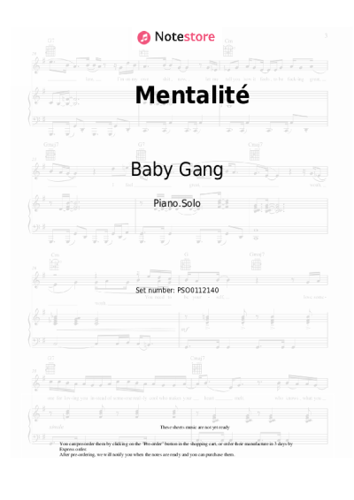 Sheet music, chords Baby Gang - Mentalité