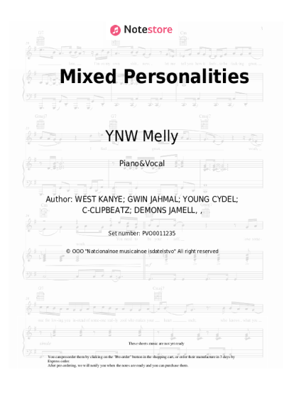 Sheet music, chords YNW Melly, Kanye West - Mixed Personalities