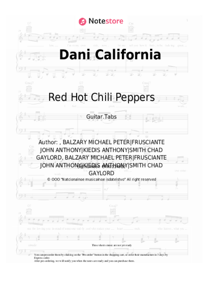 Sheet music, chords Red Hot Chili Peppers - Dani California
