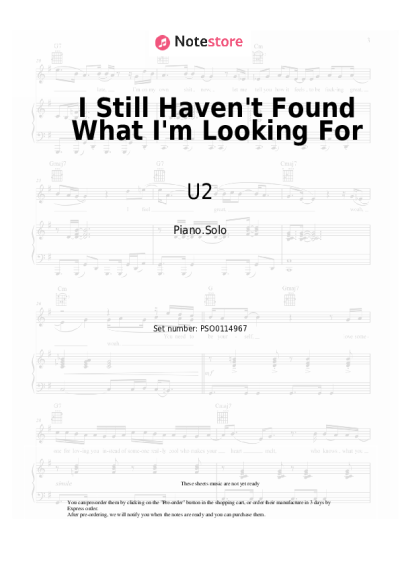 Sheet music, chords U2 - I Still Haven't Found What I'm Looking For
