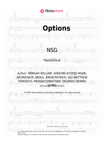 Sheet music, chords NSG, Tion Wayne - Options