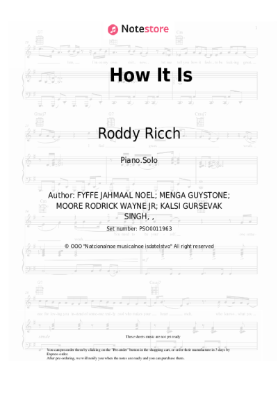 Sheet music, chords Roddy Ricch, Chip, Yxng Bane - How It Is