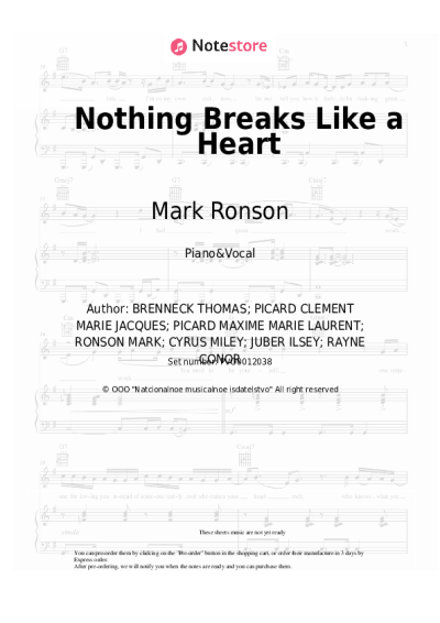 Sheet music, chords Mark Ronson, Miley Cyrus - Nothing Breaks Like a Heart