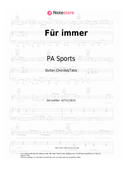 Sheet music, chords PA Sports, YAKARY - Für immer