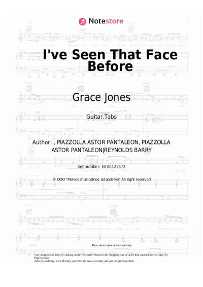 Sheet music, chords Grace Jones - I've Seen That Face Before (Libertango)