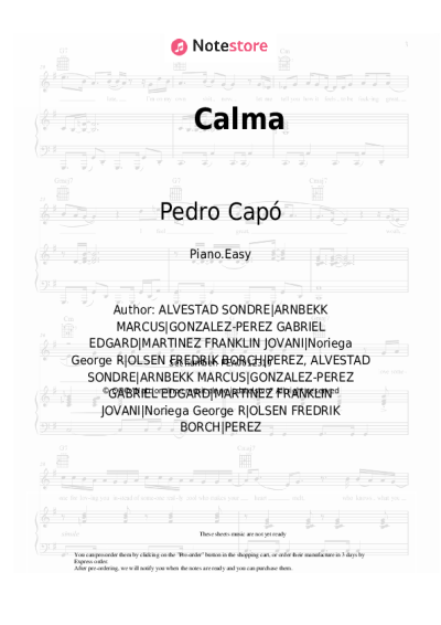 Sheet music, chords Pedro Capó, Farruko - Calma