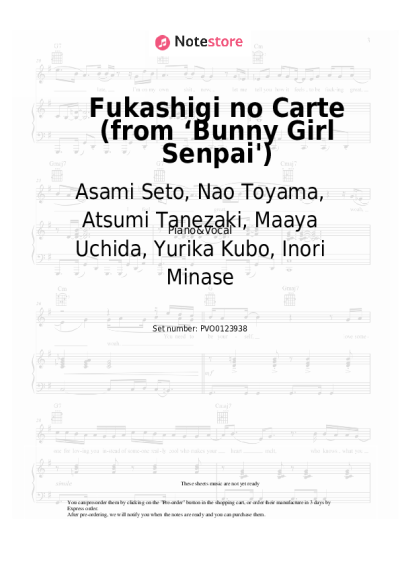Sheet music, chords Asami Seto, Nao Toyama, Atsumi Tanezaki, Maaya Uchida, Yurika Kubo, Inori Minase - Fukashigi no Carte (from ‘Bunny Girl Senpai')