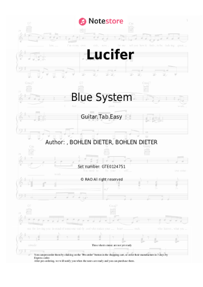 Sheet music, chords Blue System - Lucifer