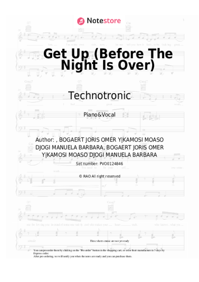 Sheet music, chords Technotronic - Get Up (Before The Night Is Over)