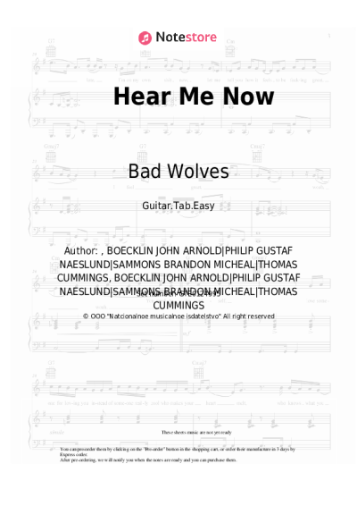 Sheet music, chords Bad Wolves, DIAMANTE - Hear Me Now