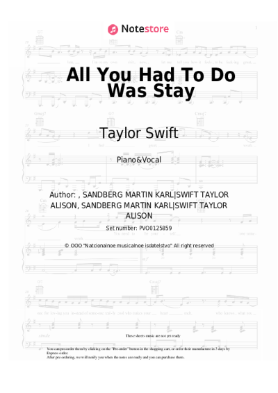 Sheet music, chords Taylor Swift - All You Had To Do Was Stay