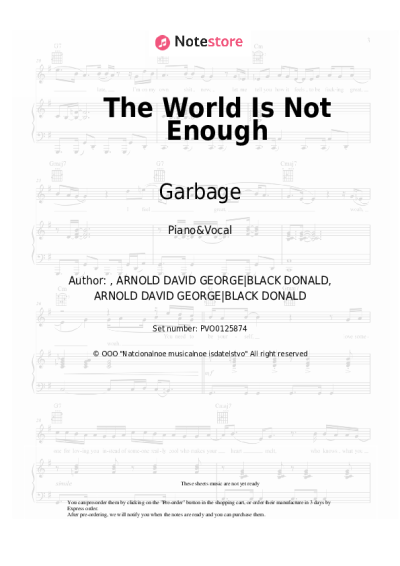 Sheet music, chords Garbage - The World Is Not Enough