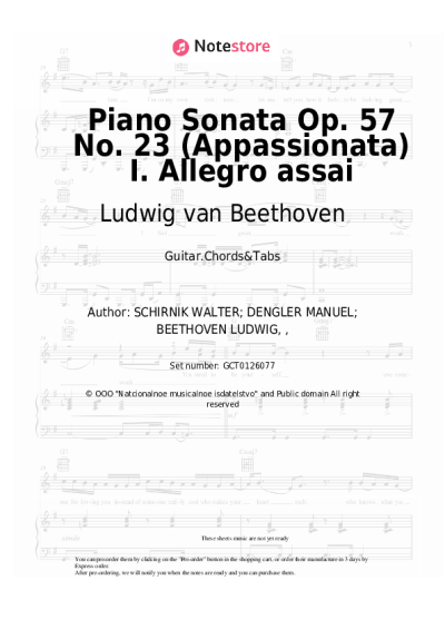 Sheet music, chords Ludwig van Beethoven - Piano Sonata Op. 57 No. 23 (Appassionata) I. Allegro assai