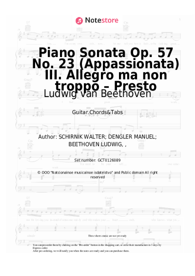 Sheet music, chords Ludwig van Beethoven - Piano Sonata Op. 57 No. 23 (Appassionata) III. Allegro ma non troppo – Presto
