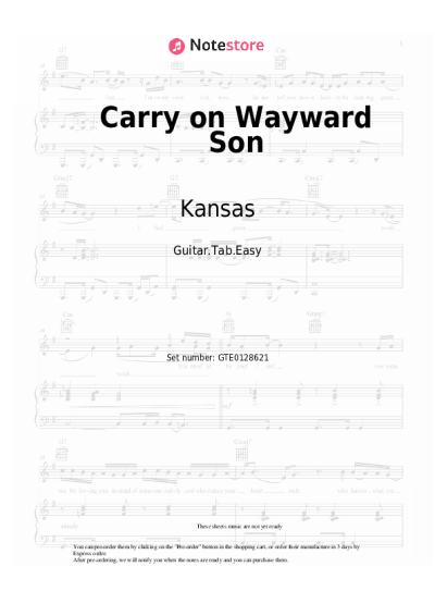 Sheet music, chords Kansas - Carry on Wayward Son