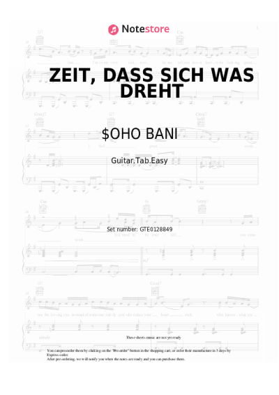 Sheet music, chords $OHO BANI, Herbert Grönemeyer - ZEIT, DASS SICH WAS DREHT