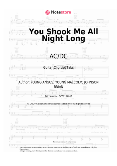 Sheet music, chords AC/DC - You Shook Me All Night Long